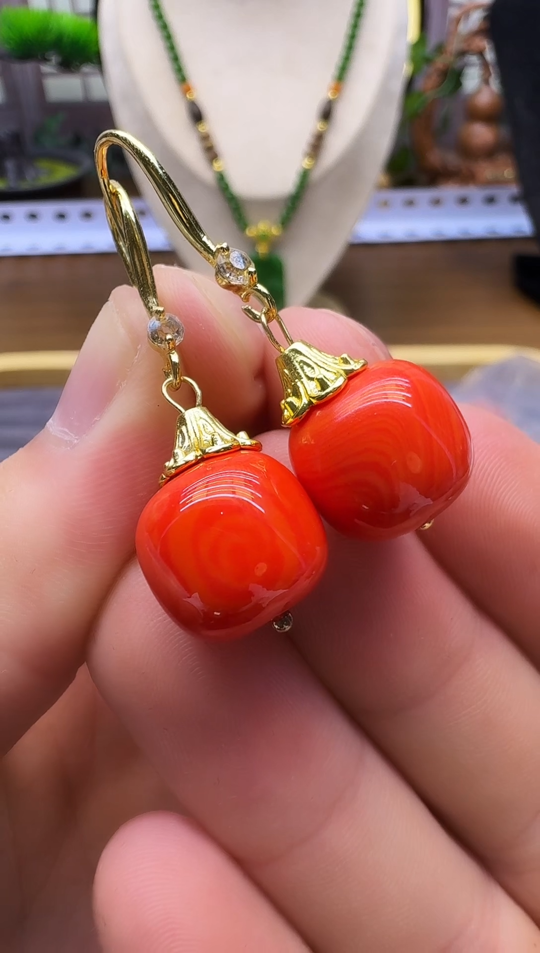 14K金镶嵌耳饰玛瑙/玉髓QL13       