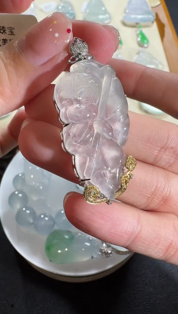 【闪购商品】翡翠吊坠(不含链)18K金镶嵌【源头工厂】钻石镶嵌