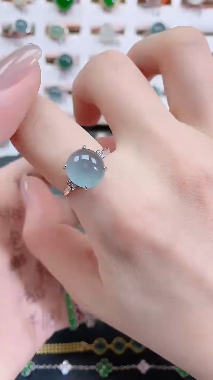 银S925镶嵌戒指翡翠天然翡翠