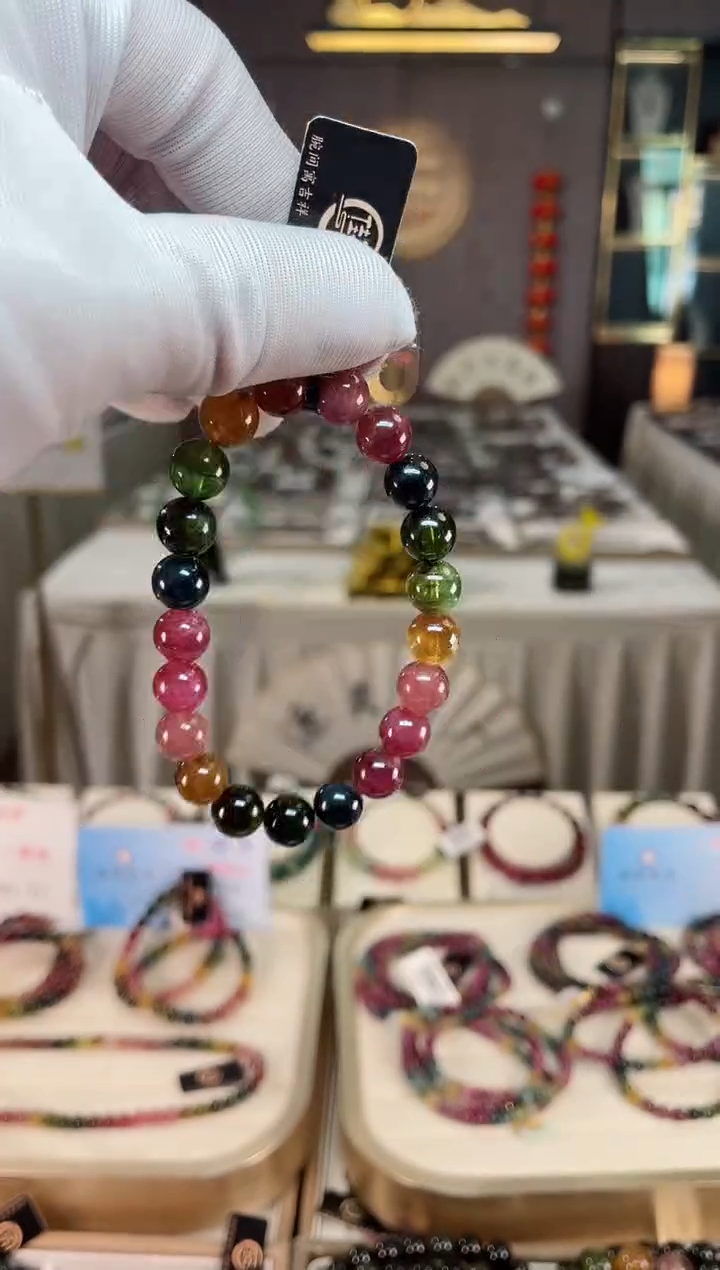 未镶嵌老矿碧玺彩虹单圈手串9mm+碧玺xion多样性发一条