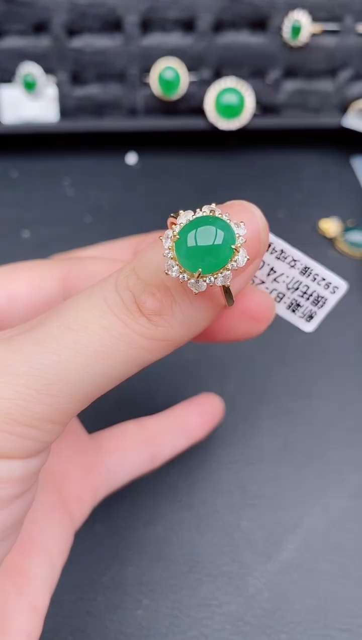 银S925镶嵌戒指翡翠天然a货翡翠304