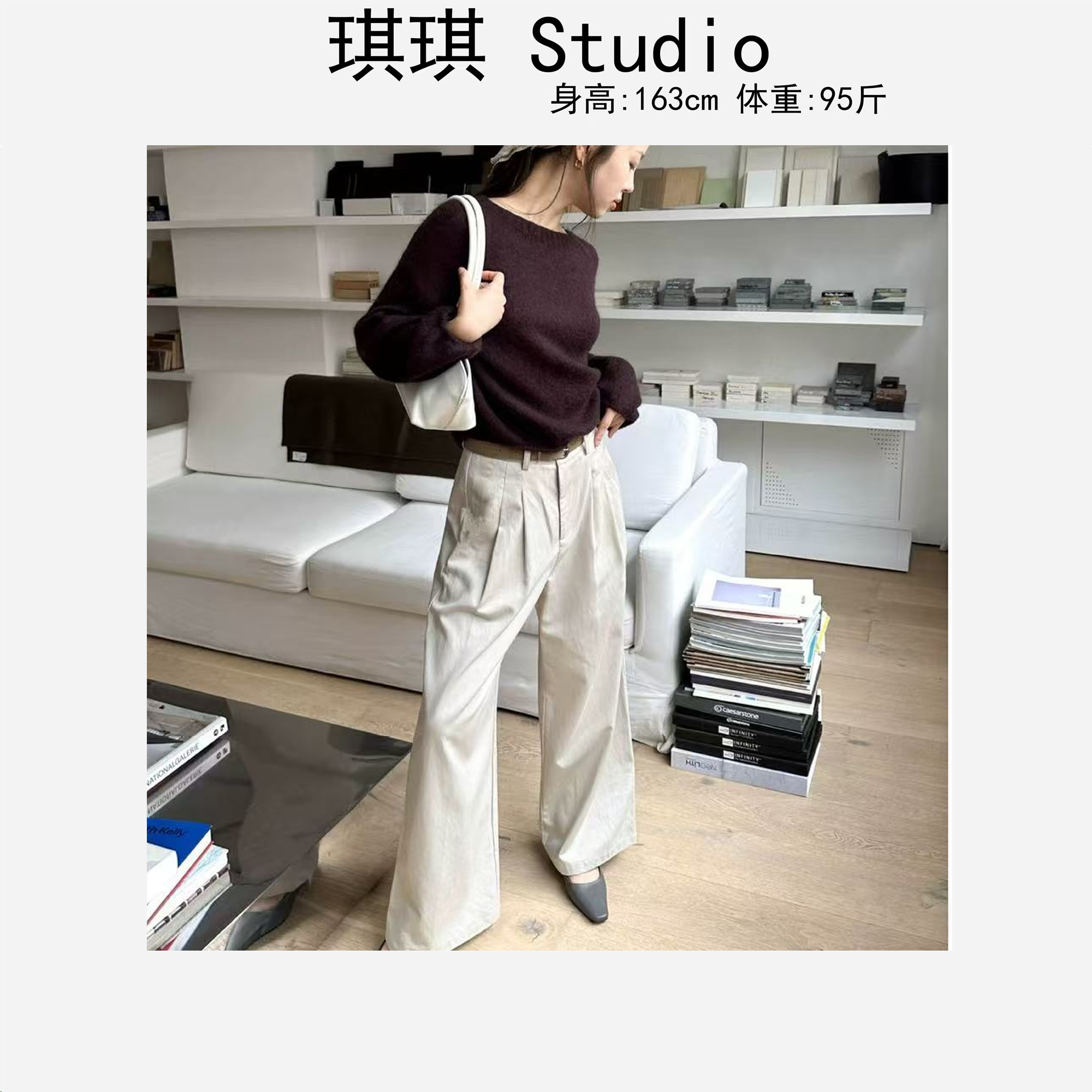 早春新款褶皱腰头带腰带气质时尚宽松显瘦减龄百搭休闲裤6006-Y