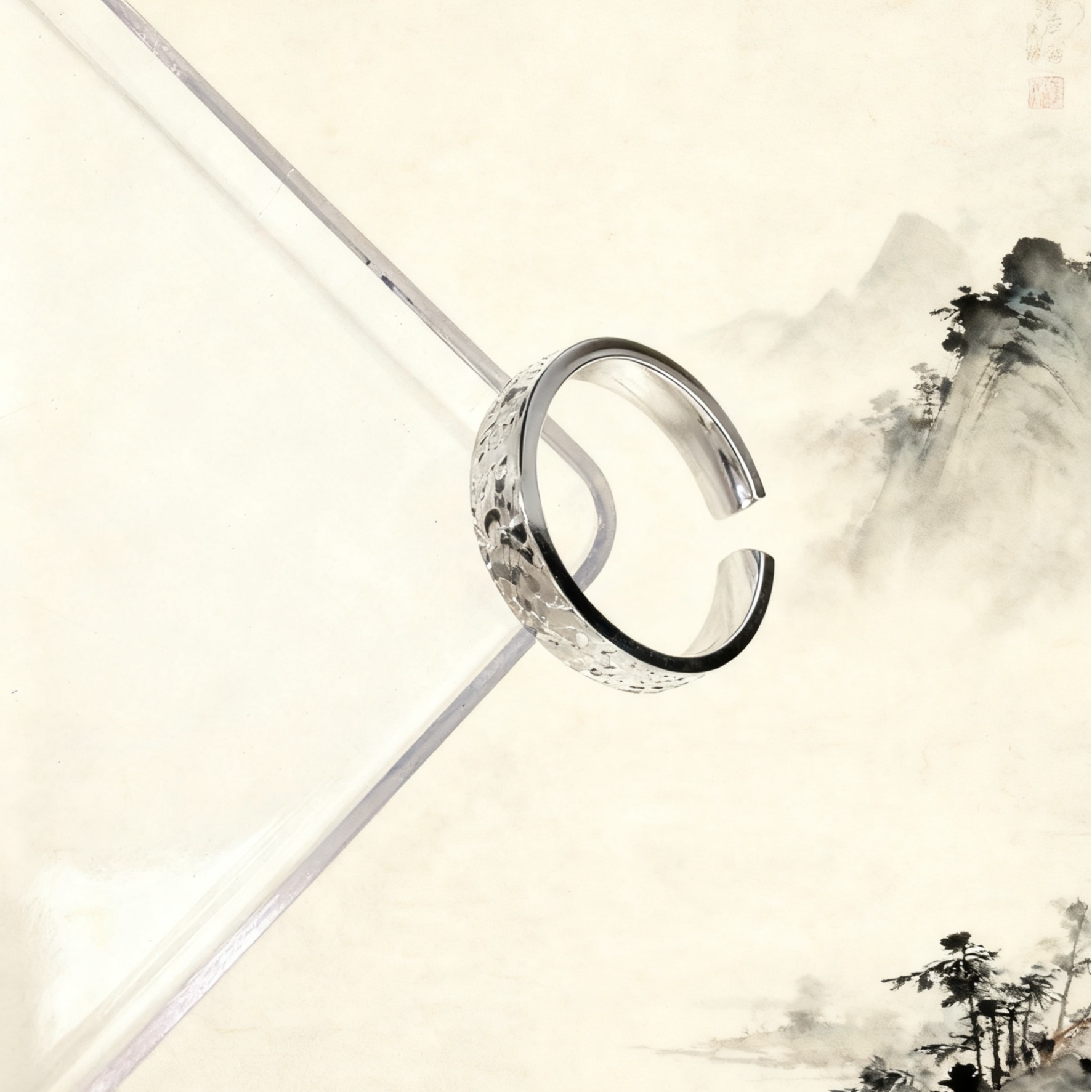 足银戒指 【碎碎冰开口戒指】足银999气质简约时尚百搭指环