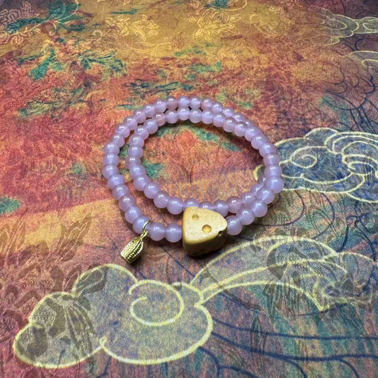 A214粉玛瑙双圈手串-无礼盒