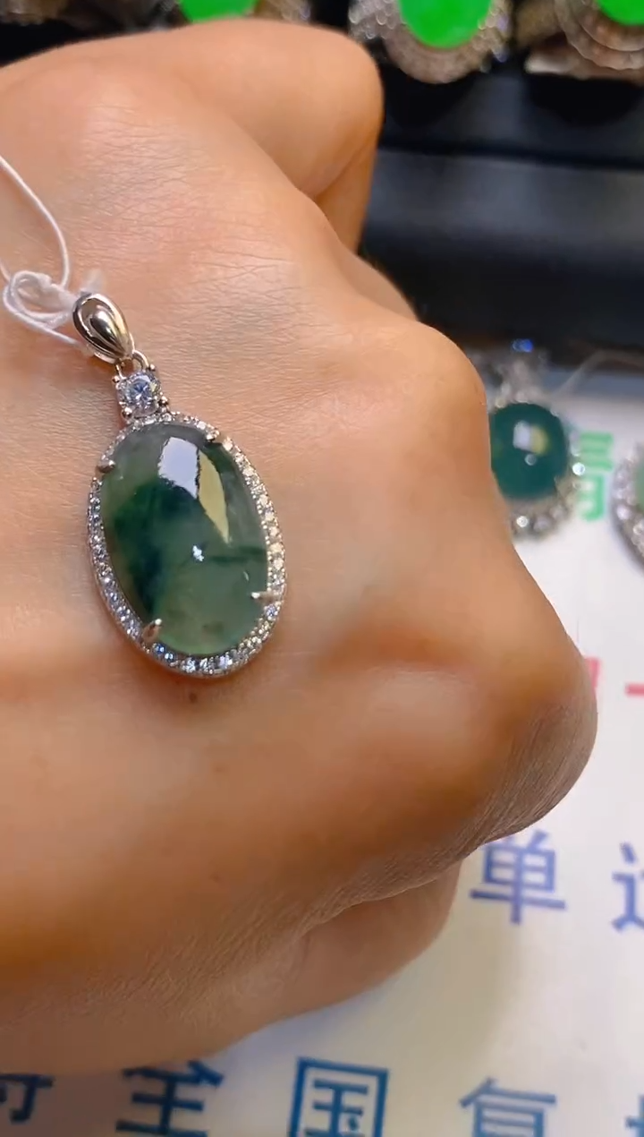 【闪购商品】翡翠耳饰银S925镶嵌天然A货翡翠1