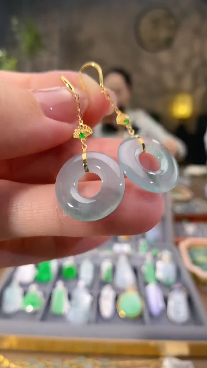 吊坠(不含链)18K金镶嵌翡翠耳饰一对