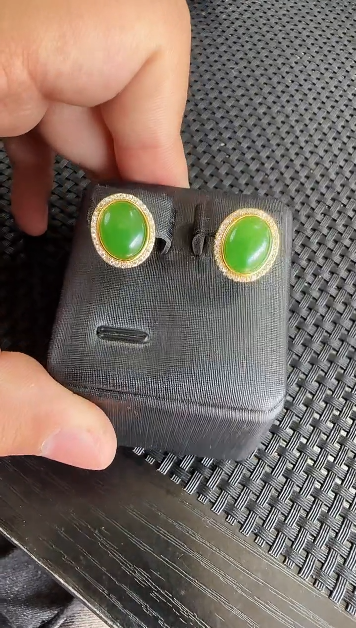 【闪购商品】和田玉（碧玉）耳钉银S925镶嵌多样性发一