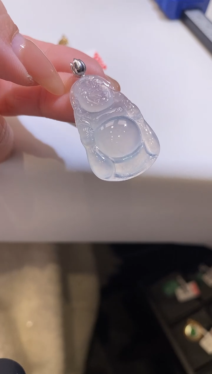 吊坠(不含链)18K金镶嵌翡翠布袋佛