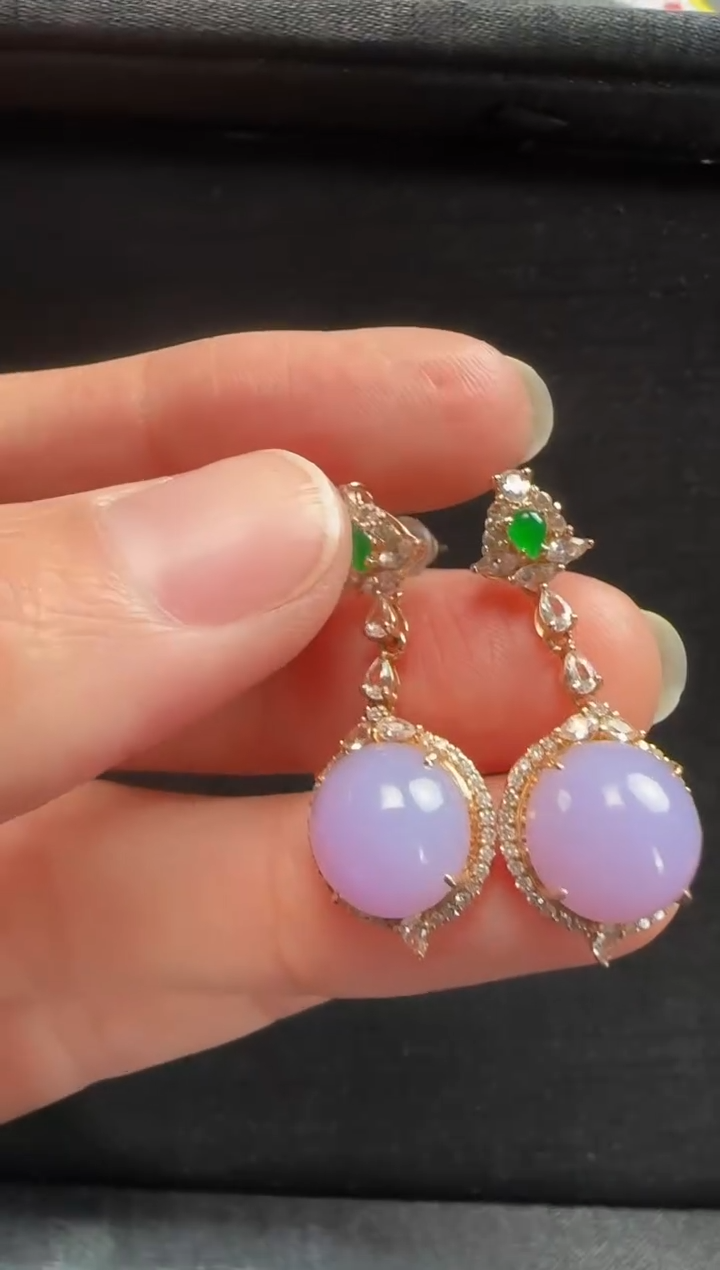 【闪购商品】翡翠耳饰18K金镶嵌051蛋面一对