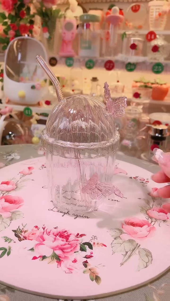 其他品质好发货快放心拍！蝶恋花吸管杯
