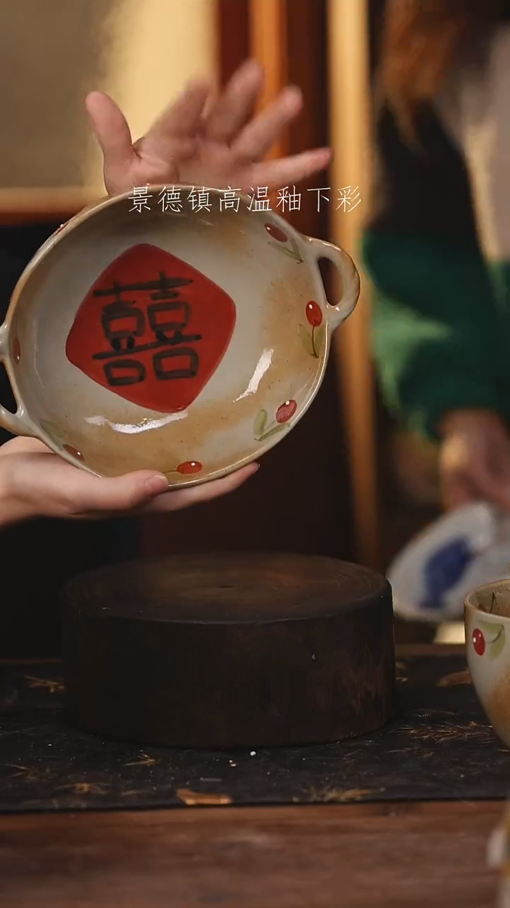 陶瓷景德镇高温釉下手绘陶瓷@L199@