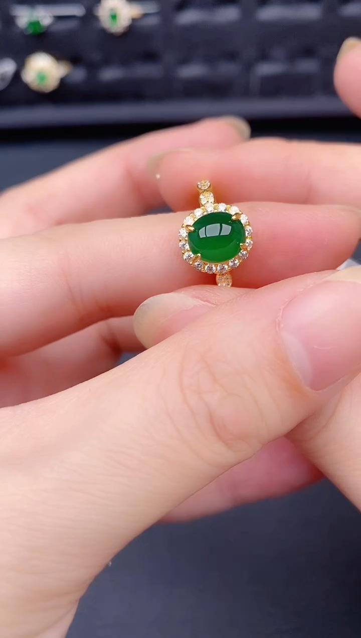 银S925镶嵌戒指翡翠天然a货翡翠100