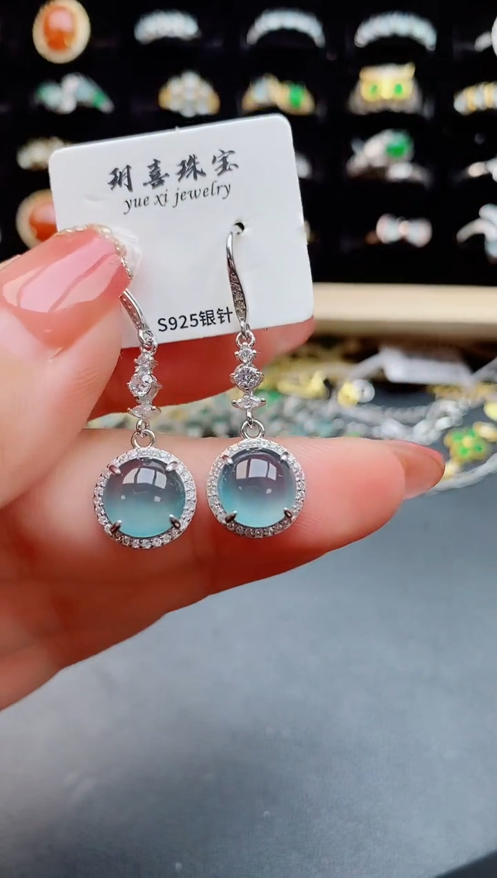 【闪购商品】翡翠耳饰银S925镶嵌585050
