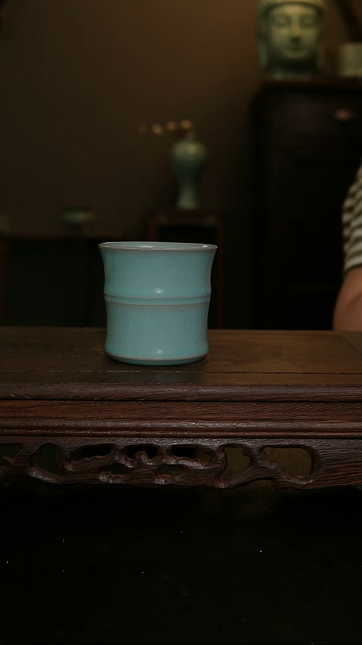 摆件原产地原矿仿古釉手工竹节杯
