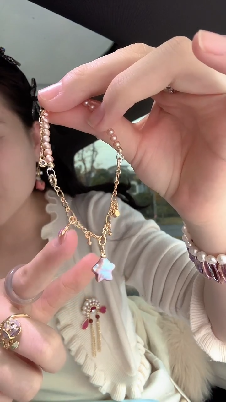 未镶嵌手链淡水珍珠紫色小米珠延长链款手链