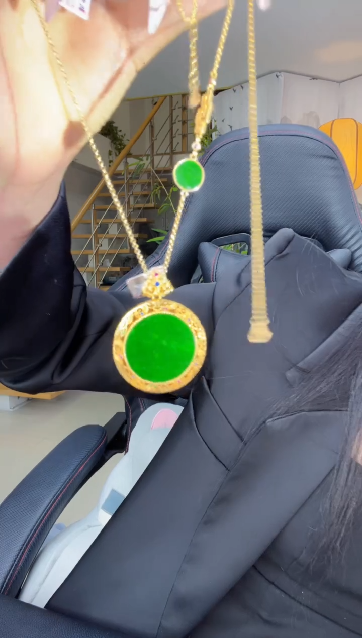 【闪购商品】翡翠吊坠(赠链)银S925镀金镶嵌天然缅甸翡翠A货吊坠