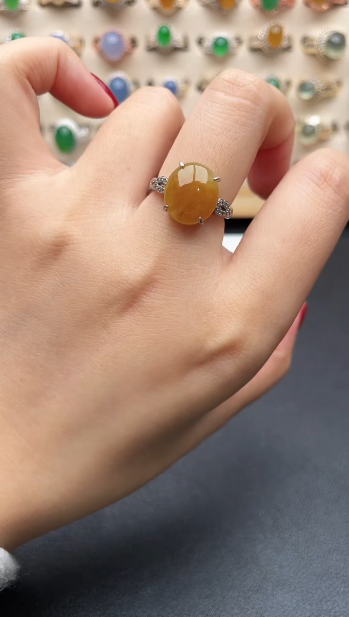 银S925镶嵌戒指翡翠一物一证一礼盒