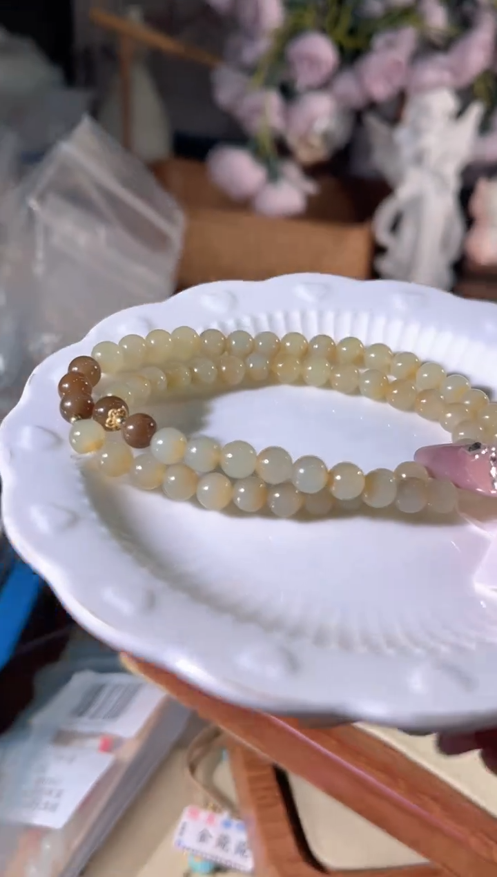 银S925镶嵌手链和田玉多样性发其一孤品默认微瑕