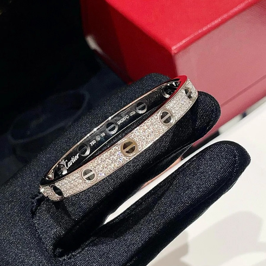 99新 Cartier/卡地亚 小花攀攀love 满天星白金 满钻 黑陶瓷 手镯