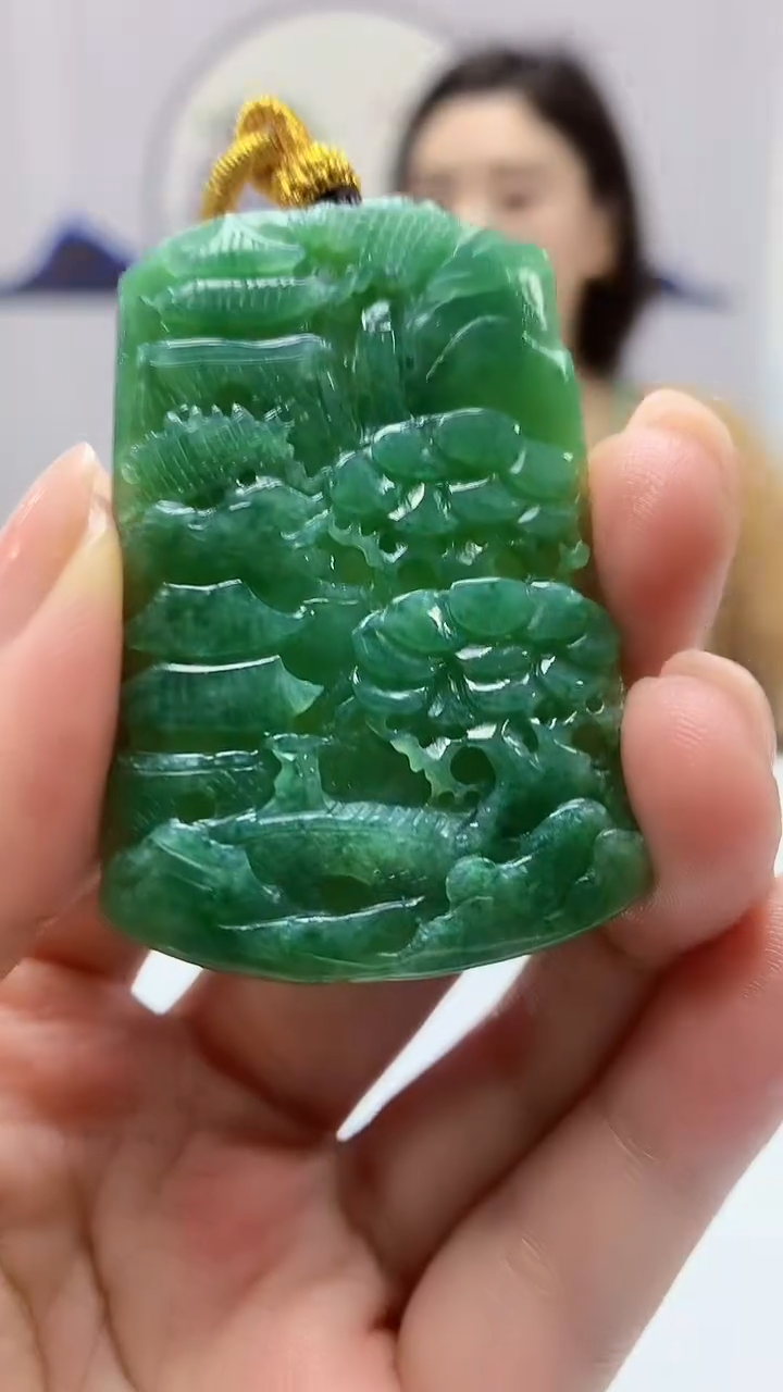 【闪购商品】定制翡翠未镶嵌4829ms-毛货挂件山水98