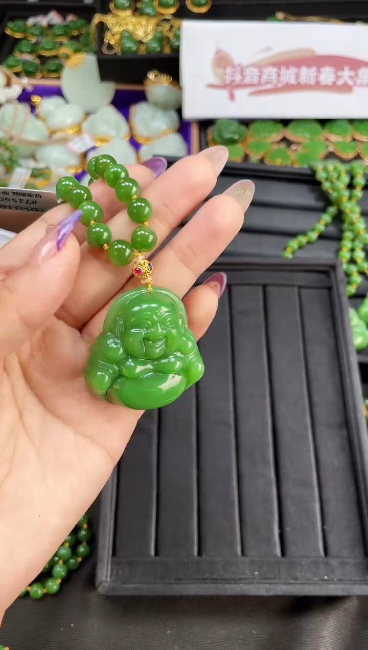 【闪购商品】和田玉套链18K金镶嵌多样性发一