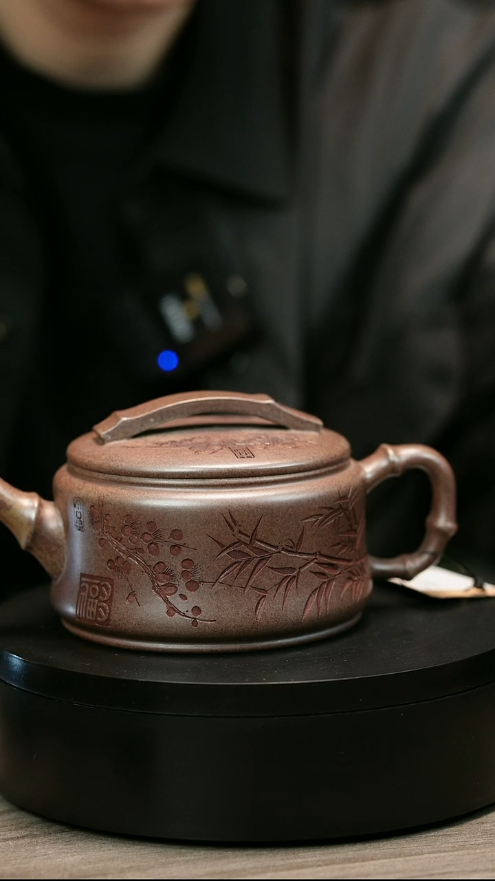 茶壶紫砂快**光H2417李小琴段泥梅竹双清竹碗