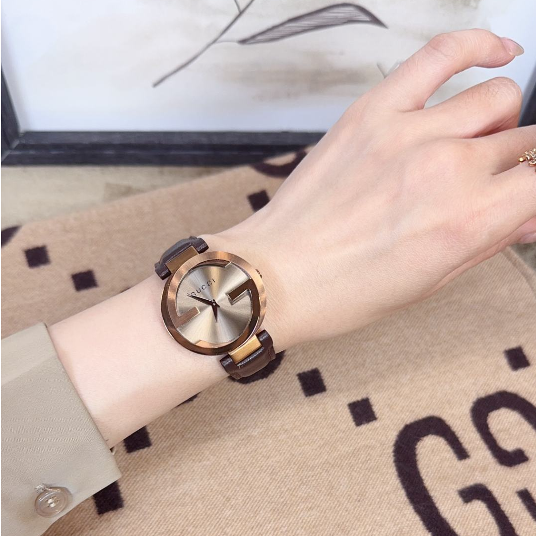 【周周专属】古驰咖啡色双G石英腕表37MM表盘YA133309