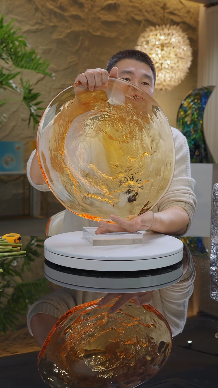 【闪购商品】摆件琥珀水波纹果盘小号