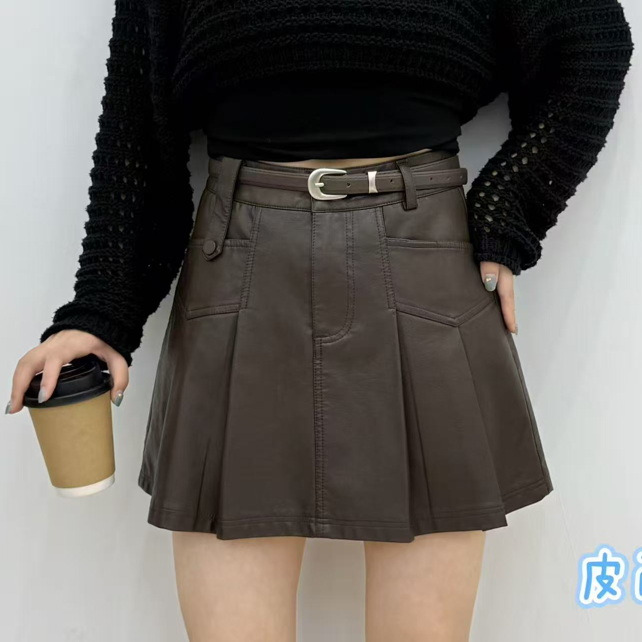 86158#2025新款气质时尚显瘦防走光半身皮裙