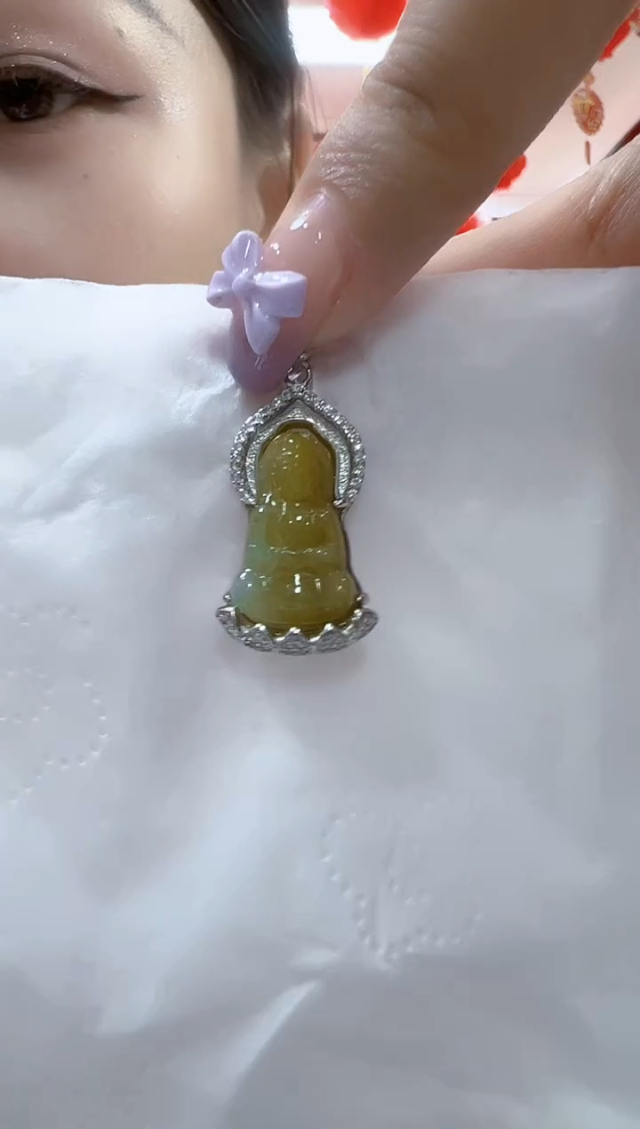 翡翠银S925镶嵌颈饰孤品观音高25宽15厚6