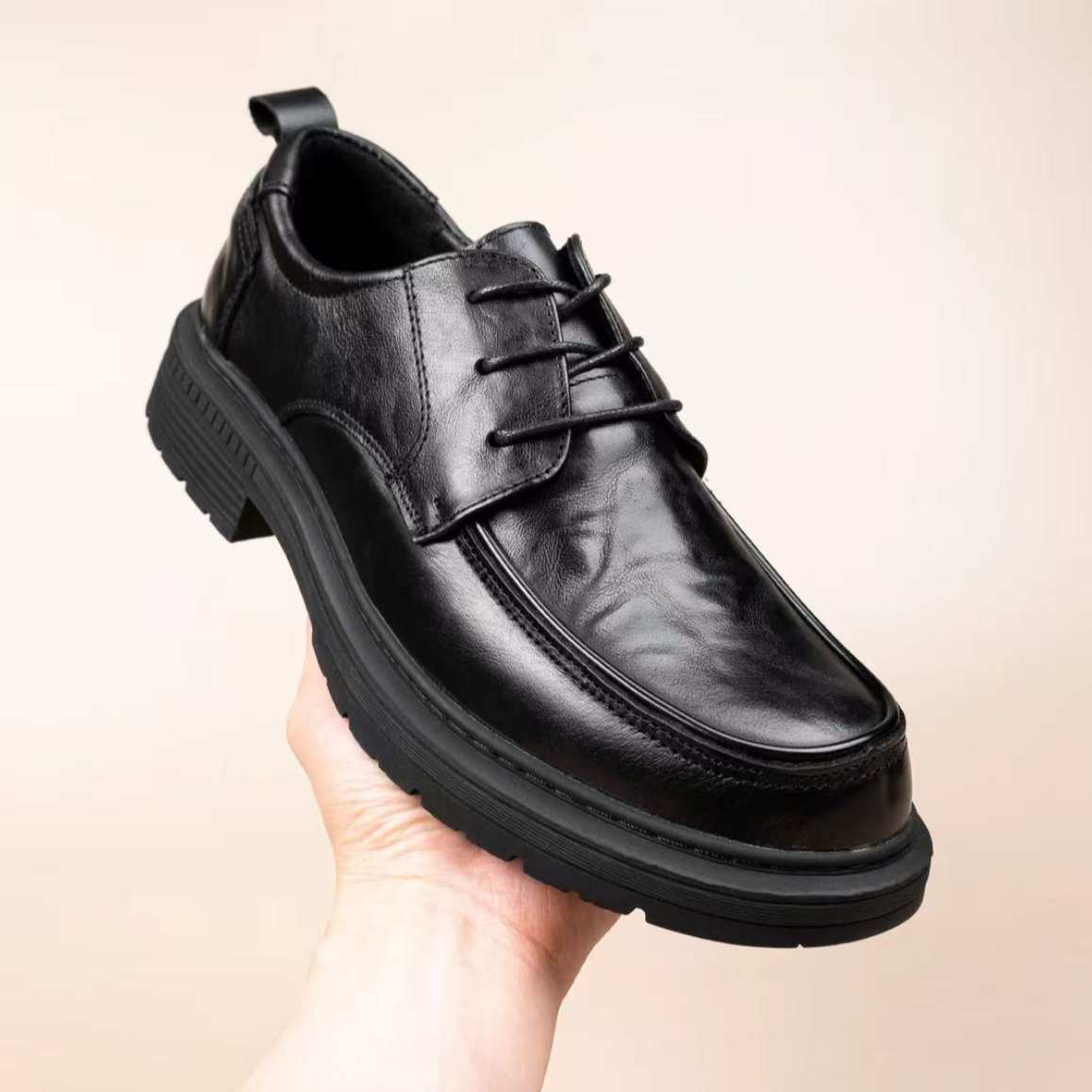 男士头层牛皮商务休闲皮鞋系带耐磨正装鞋软底软面透气英伦风皮鞋