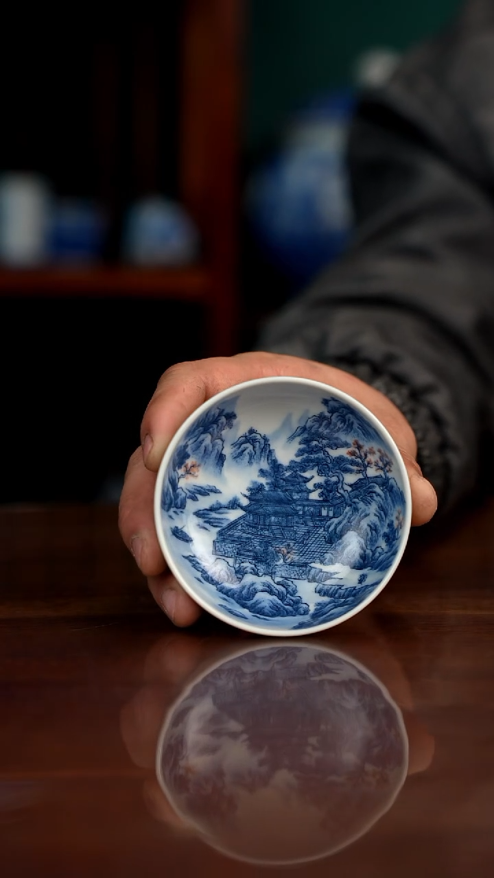 景琳藏青花北派山水普洱杯