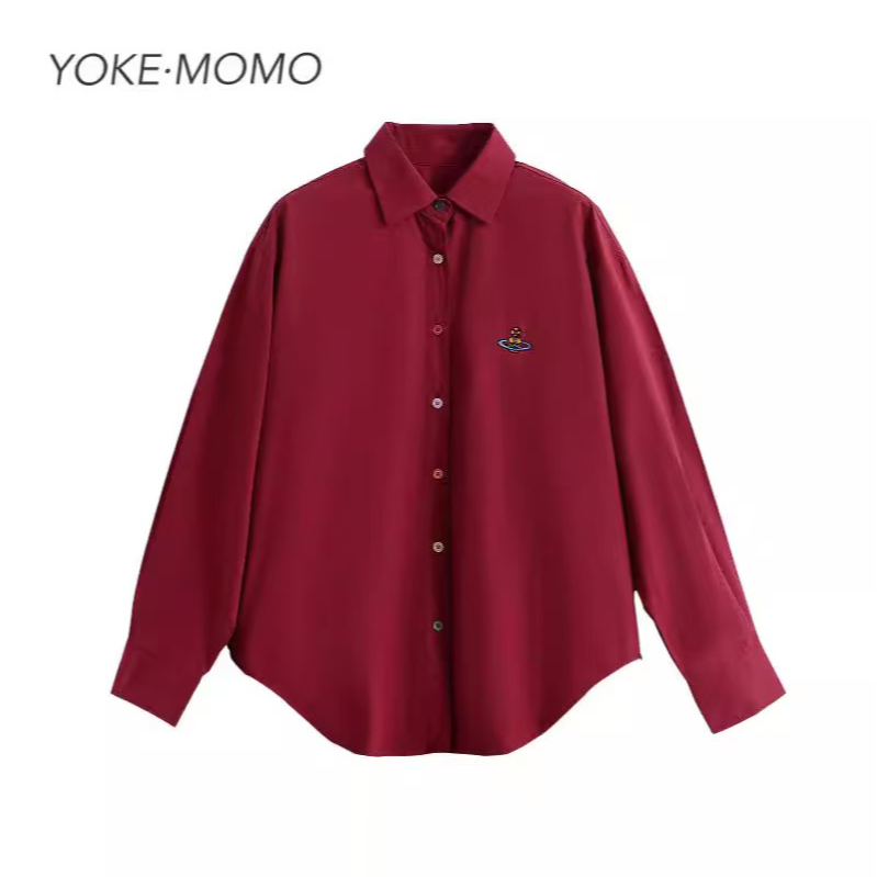 土星刺绣长袖衬衫宽松休闲衬衣