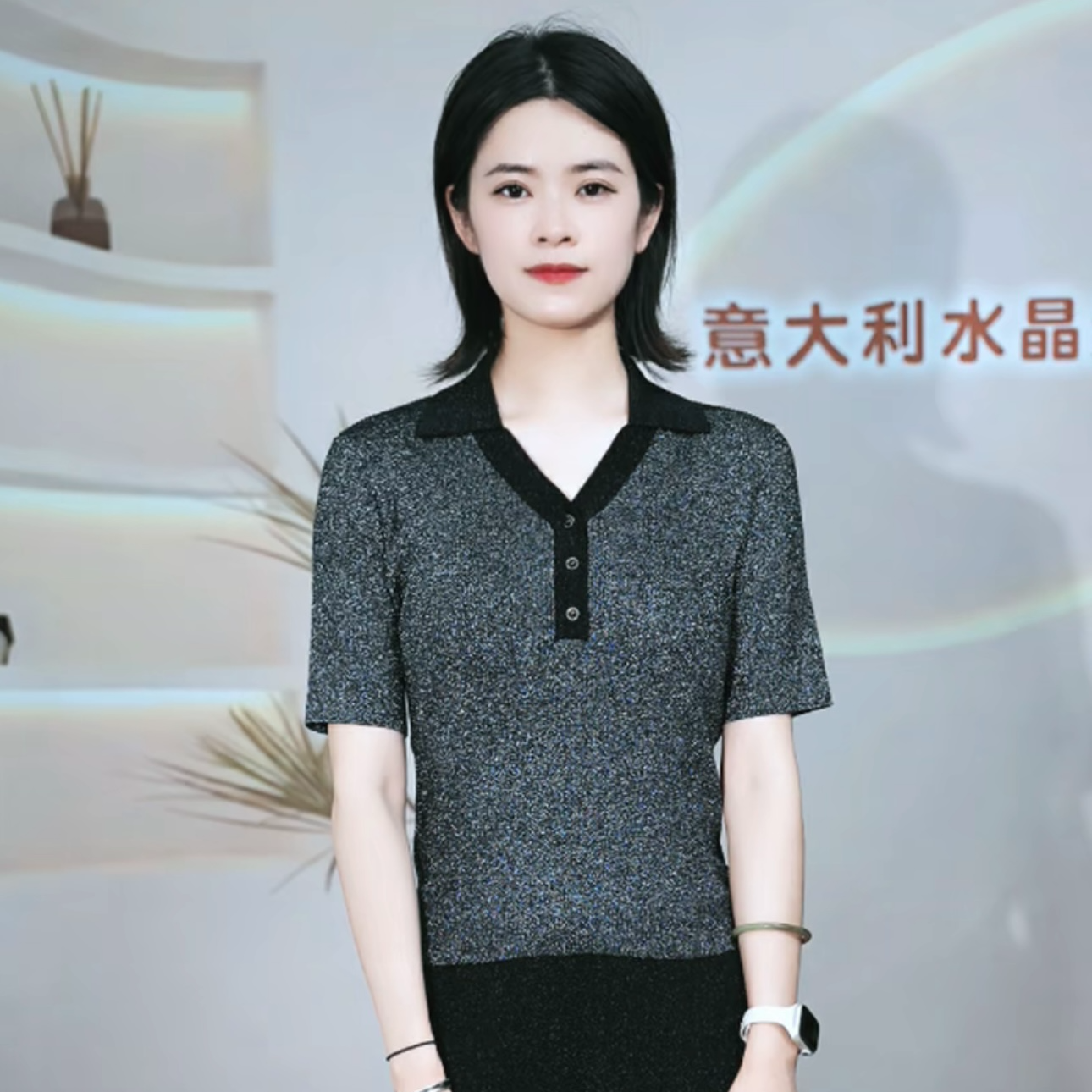 ZHENTISIMAN意大利水晶纱POPL领半袖显瘦气质时尚休闲TA5013