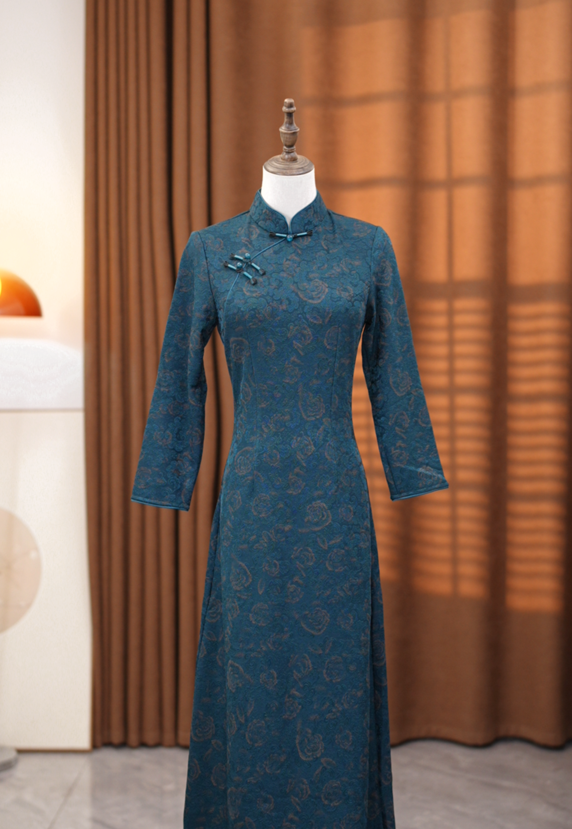 雅木 青絮 冬款加绒日常气质优雅A版奥黛改良旗袍（裙长115cm左右）