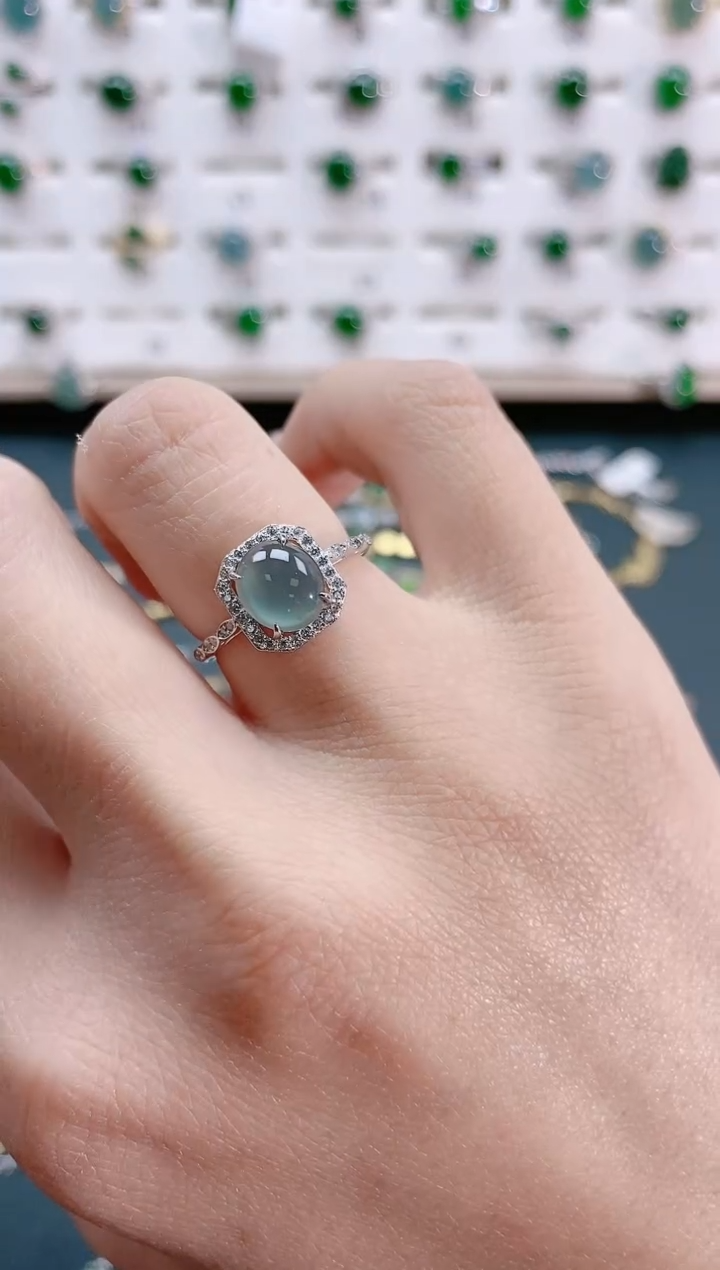 【闪购商品】翡翠戒指银S925镶嵌天然翡翠