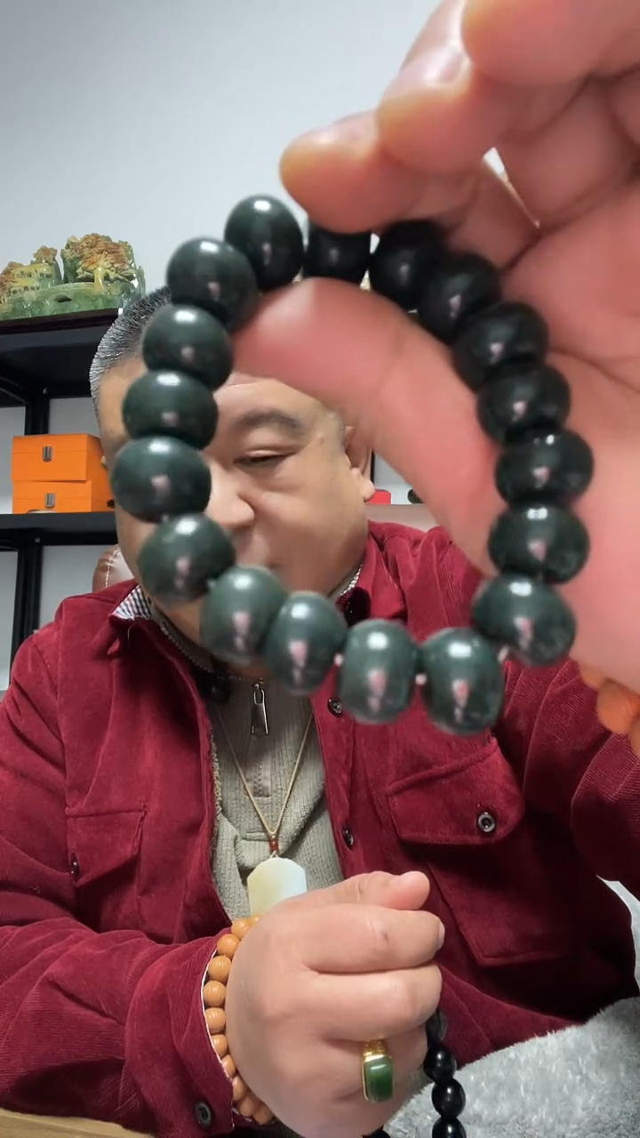 未镶嵌手串和田玉青玉算盘珠手串