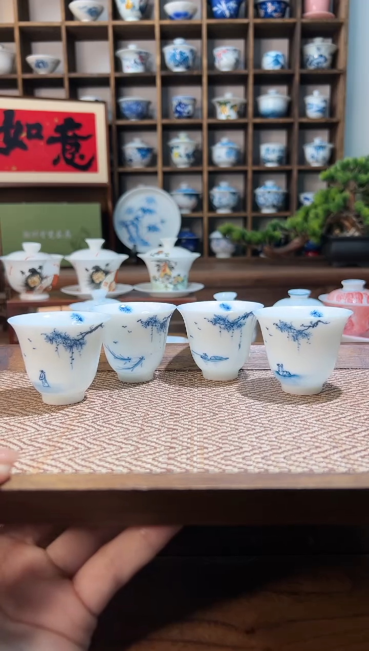 【闪购商品】手绘松下雅集4个主人杯       