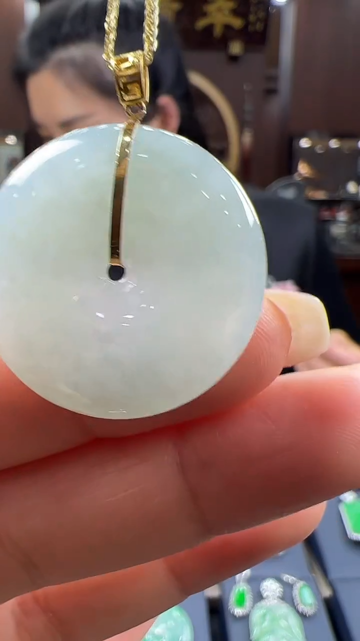 【闪购商品】翡翠挂件18K金镶嵌平安扣不含链