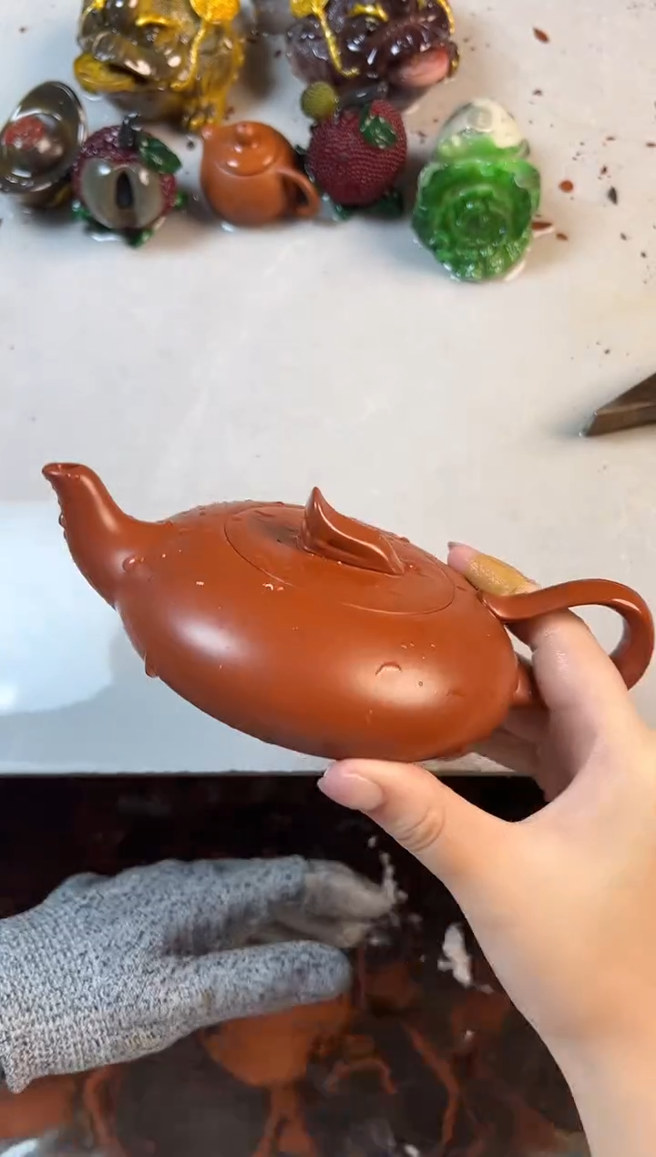 朱泥大红袍扁壶扁壶把