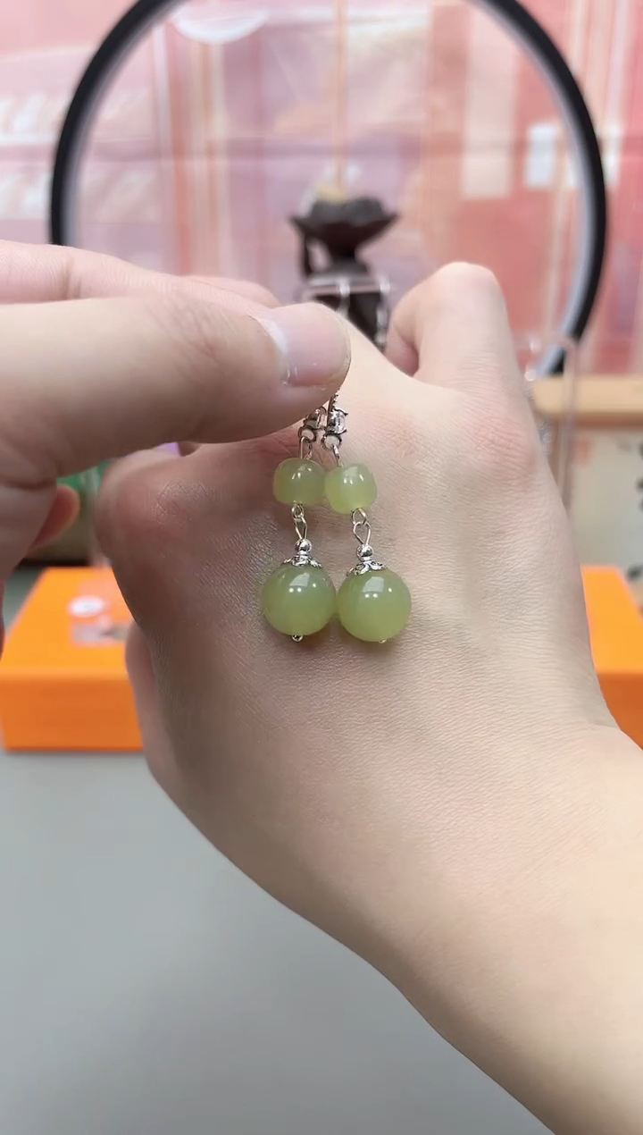 银S925镶嵌东陵石耳饰h406