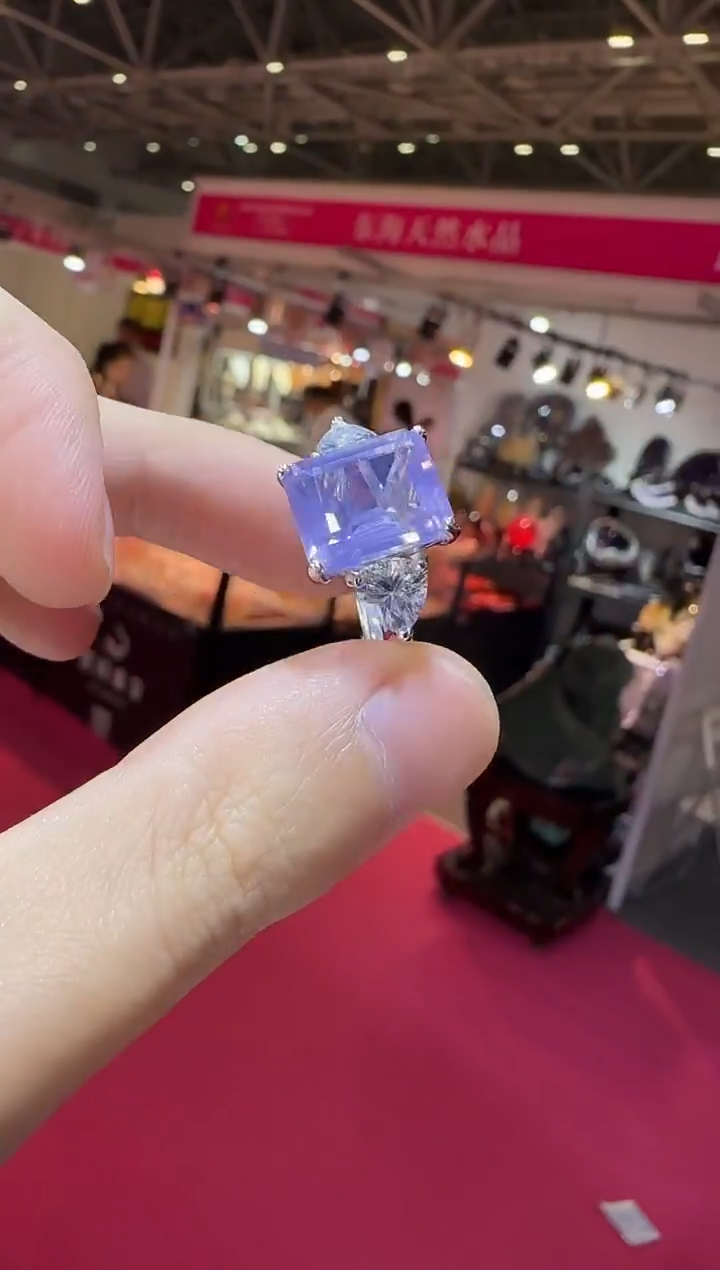 银S925镶嵌戒指水晶12*10mm薰衣草