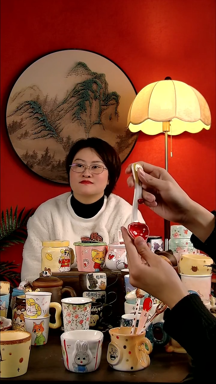 盘陶DIY景德镇创意手工陶瓷卡通风蘑菇勺子