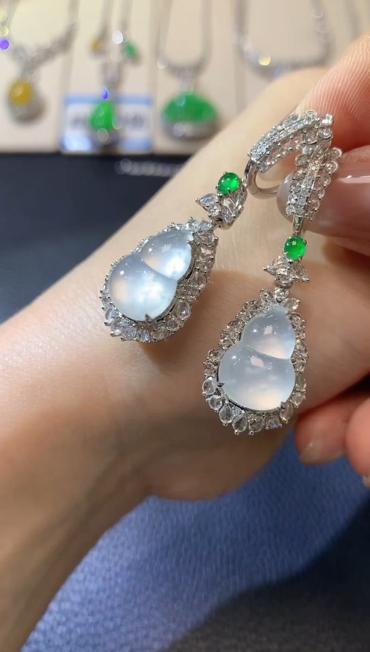 翡翠18K金镶嵌耳饰C78翡翠