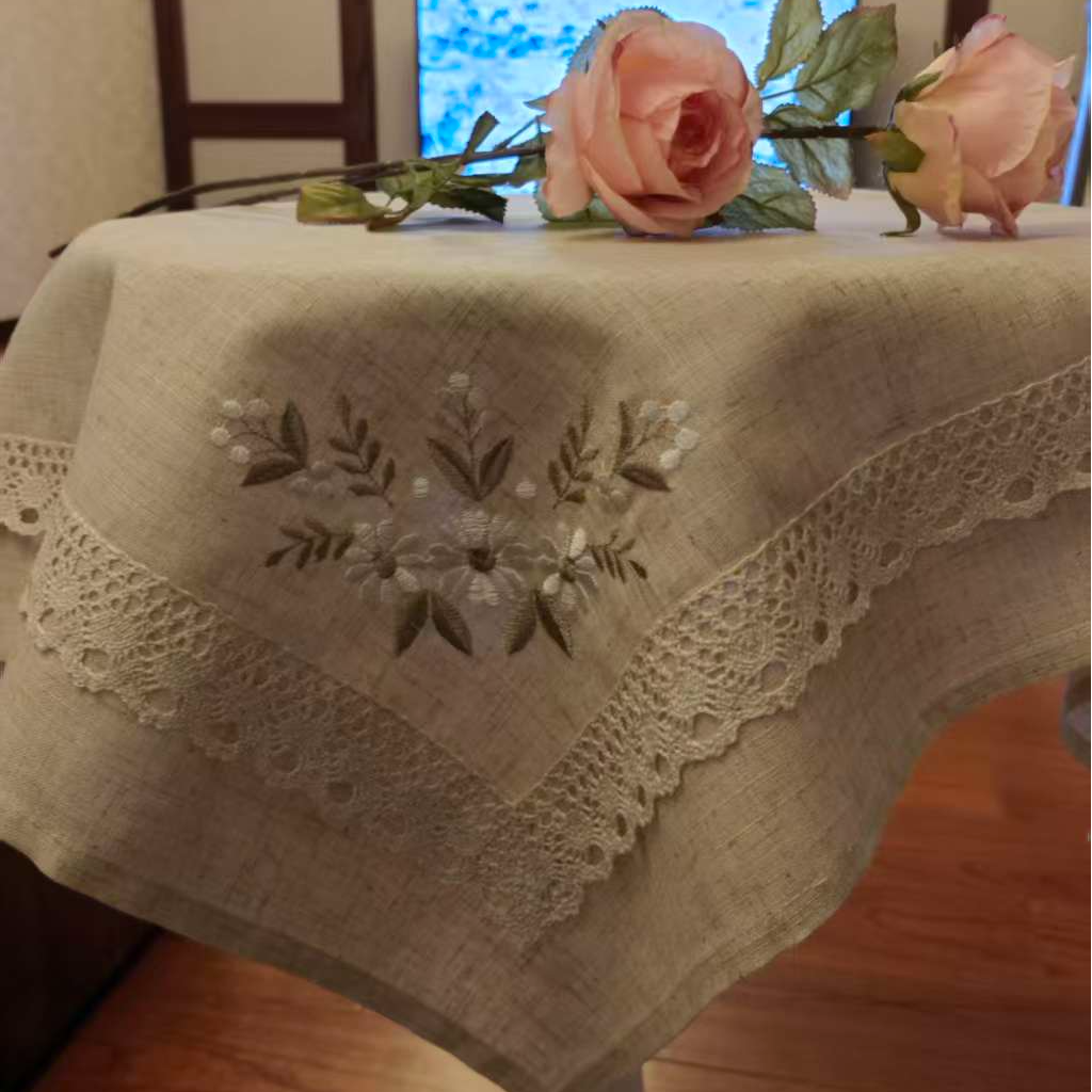 棉麻刺绣长方形桌布台布适用于餐桌茶几沙发靠背巾A17