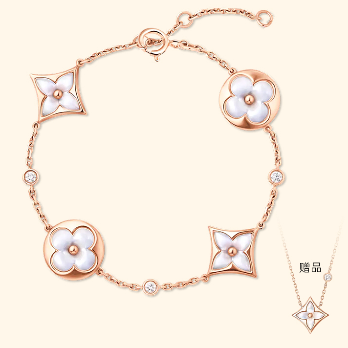  CAMIERY经典百搭气质四花手链+老花项链两件套