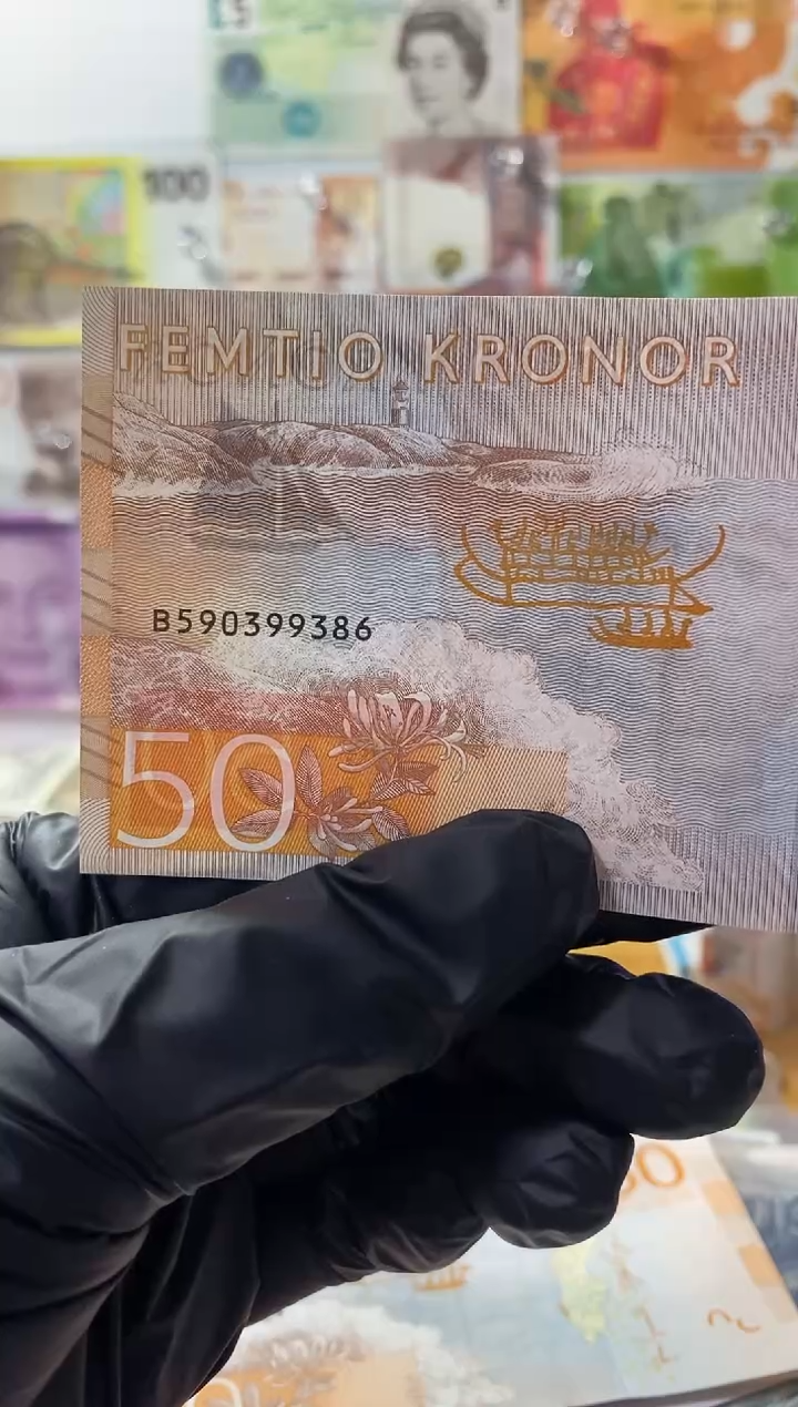 普通金属币嘎*吖瑞典50克朗纸币一张