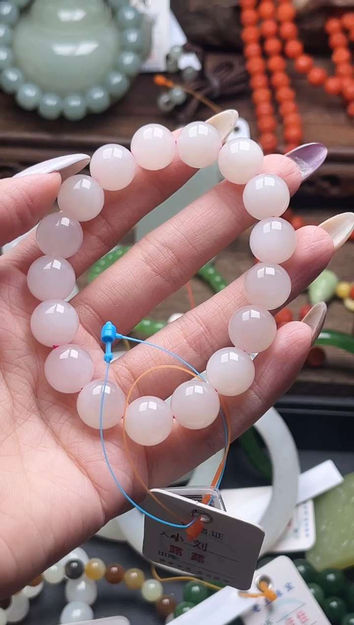 未镶嵌手串和田玉卡12青海藕粉 圆珠9015612