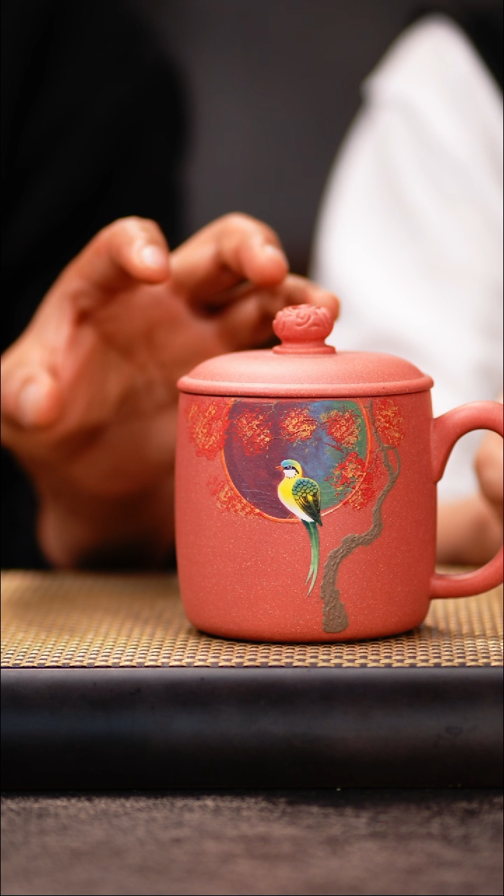 YHY77洑东白泥胭脂红柴烧盖杯