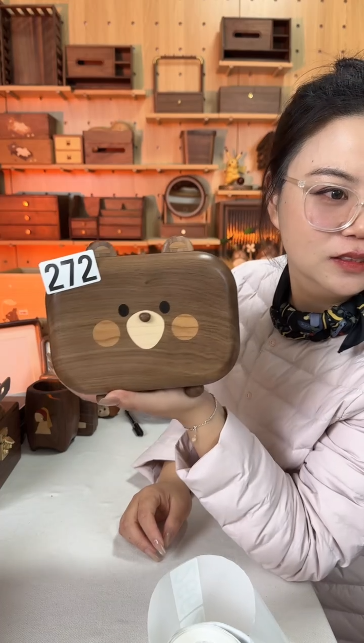 木272孤品北美黑胡桃小熊纸巾盒